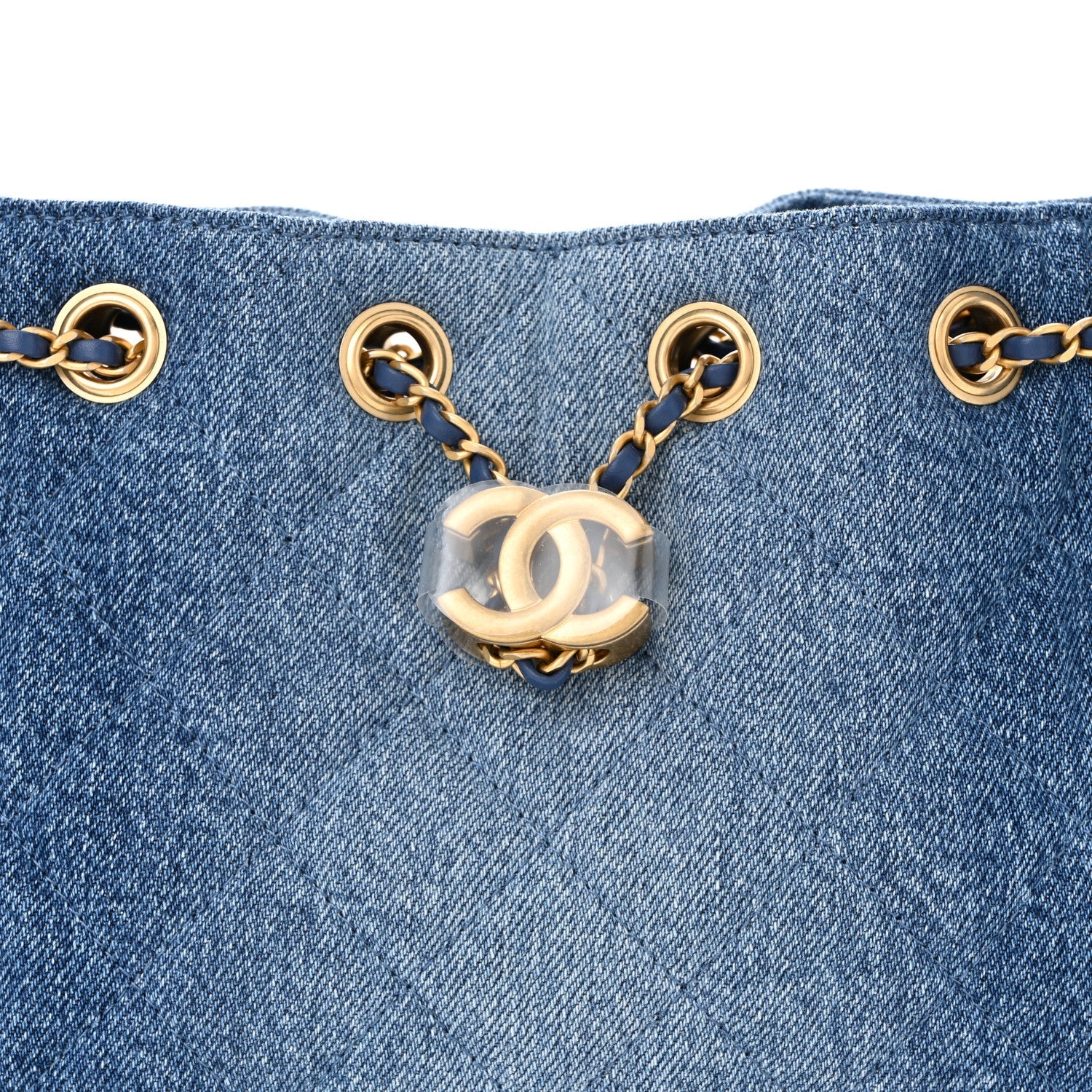 Washed Denim Quilted Mini CHNL 25 Handbag Blue