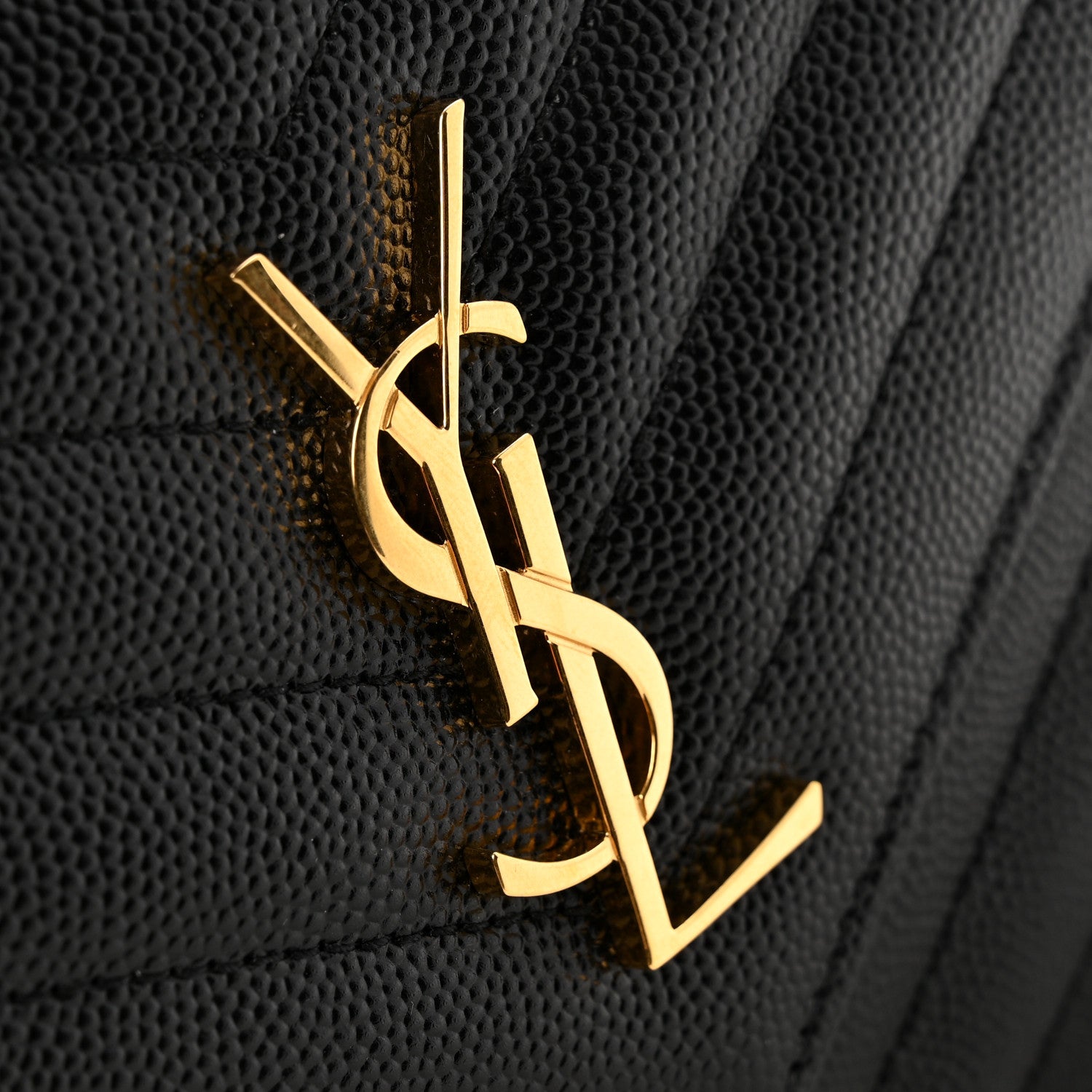 Grain De Poudre Matelasse Chevron Monogram Envelope Chain Wallet Black