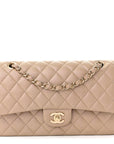 Iridescent Caviar Quilted Medium Double Flap Dark Beige
