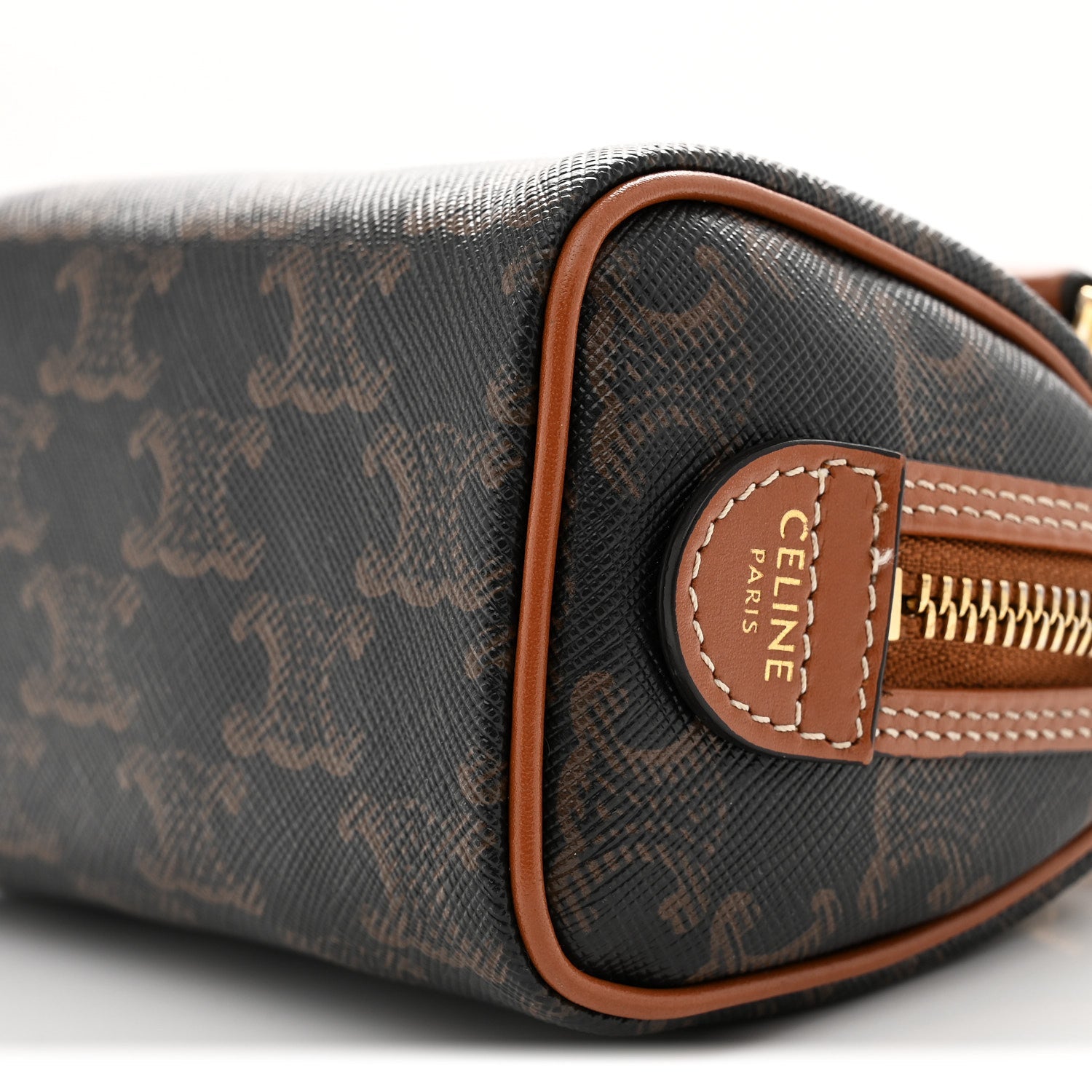 Triomphe Canvas Calfskin Mini Boston Bag Tan