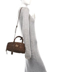 Suede Matelasse Large Arcadie Top Handle Bag Cocoa Brown