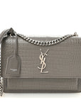 Calfskin Crocodile Embossed Medium Monogram Sunset Fog