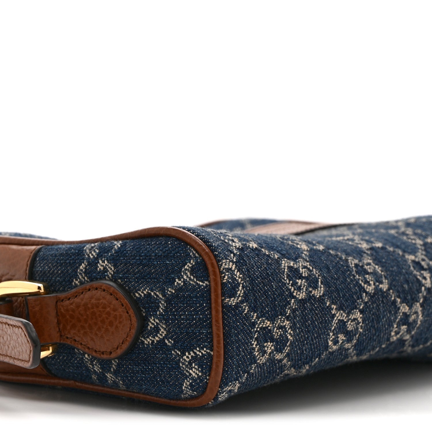 New Denim GG Monogram Dollar Calfskin Mini Ophidia Shoulder Bag Blue Tea Cuir Epilog