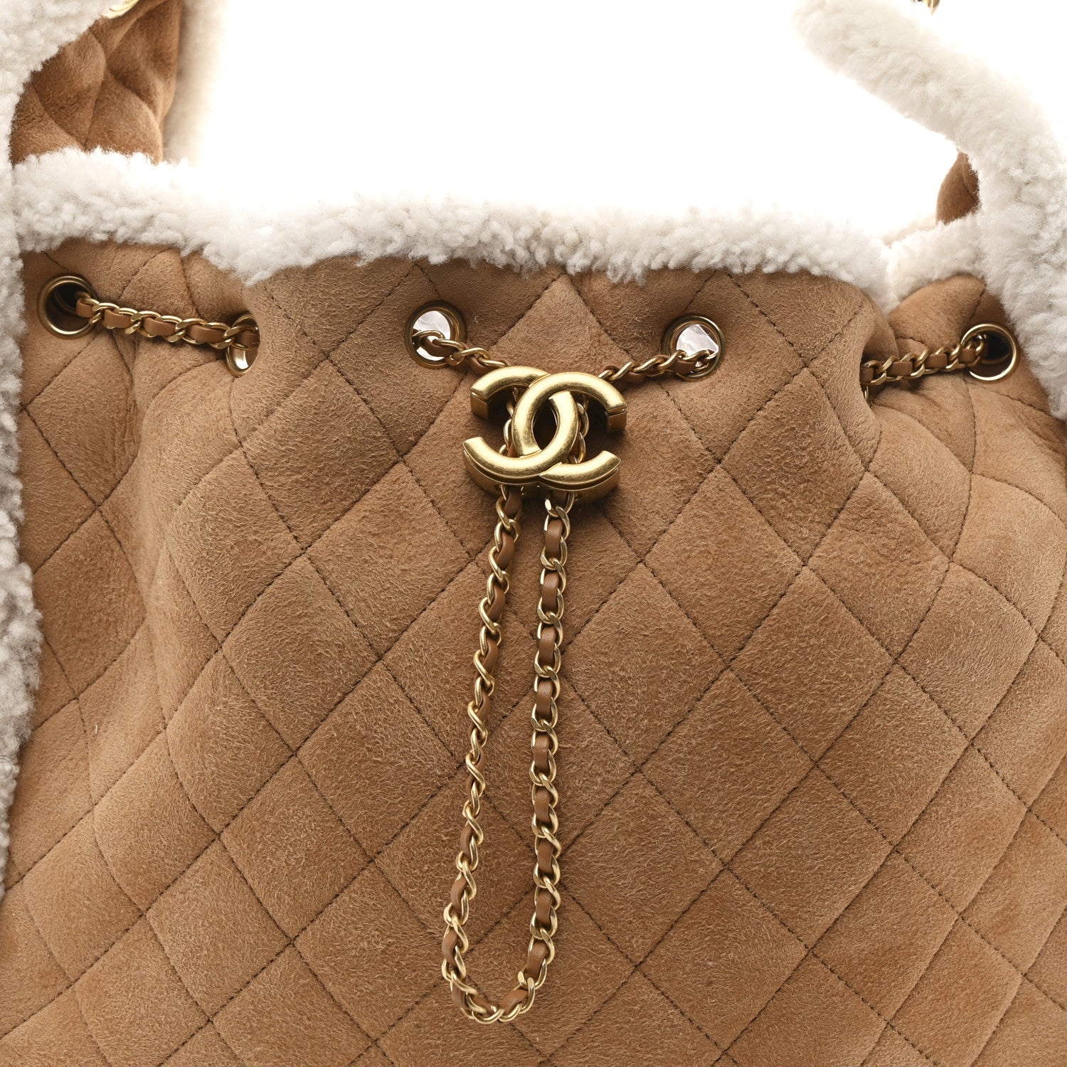 Suede Shearling Quilted Medium CHNL 25 Handbag Beige Natural