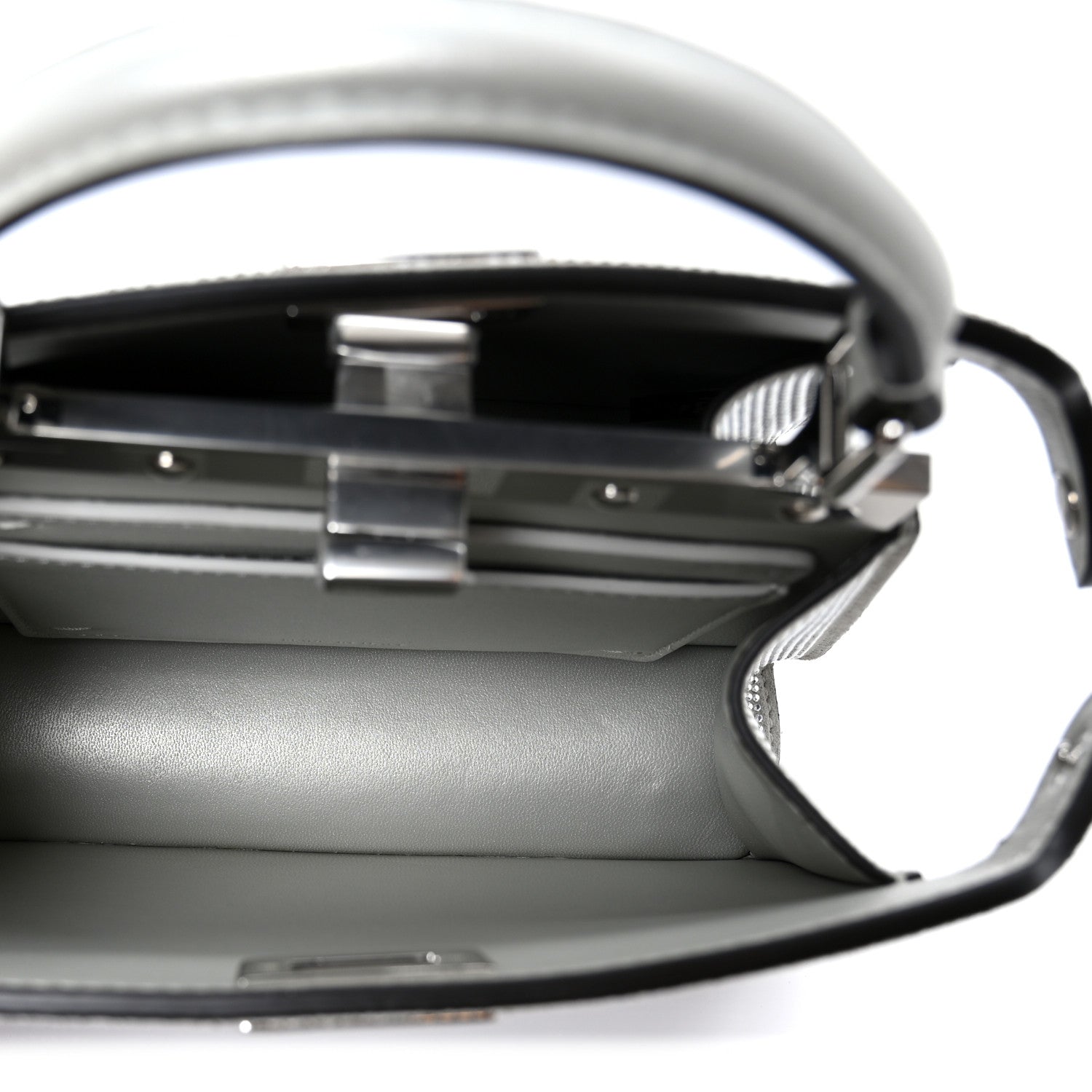 Iridescent Crystal Vitello Laminato Suede FF Petite Peekaboo I SEE U Satchel Cappuccino
