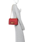 Calfskin J'AD1OR Chain Flap Bag Red