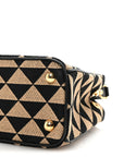 Jacquard Saffiano Triangolo Symbole Embroidered Mini Galleria Double Zip Tote Black Corda