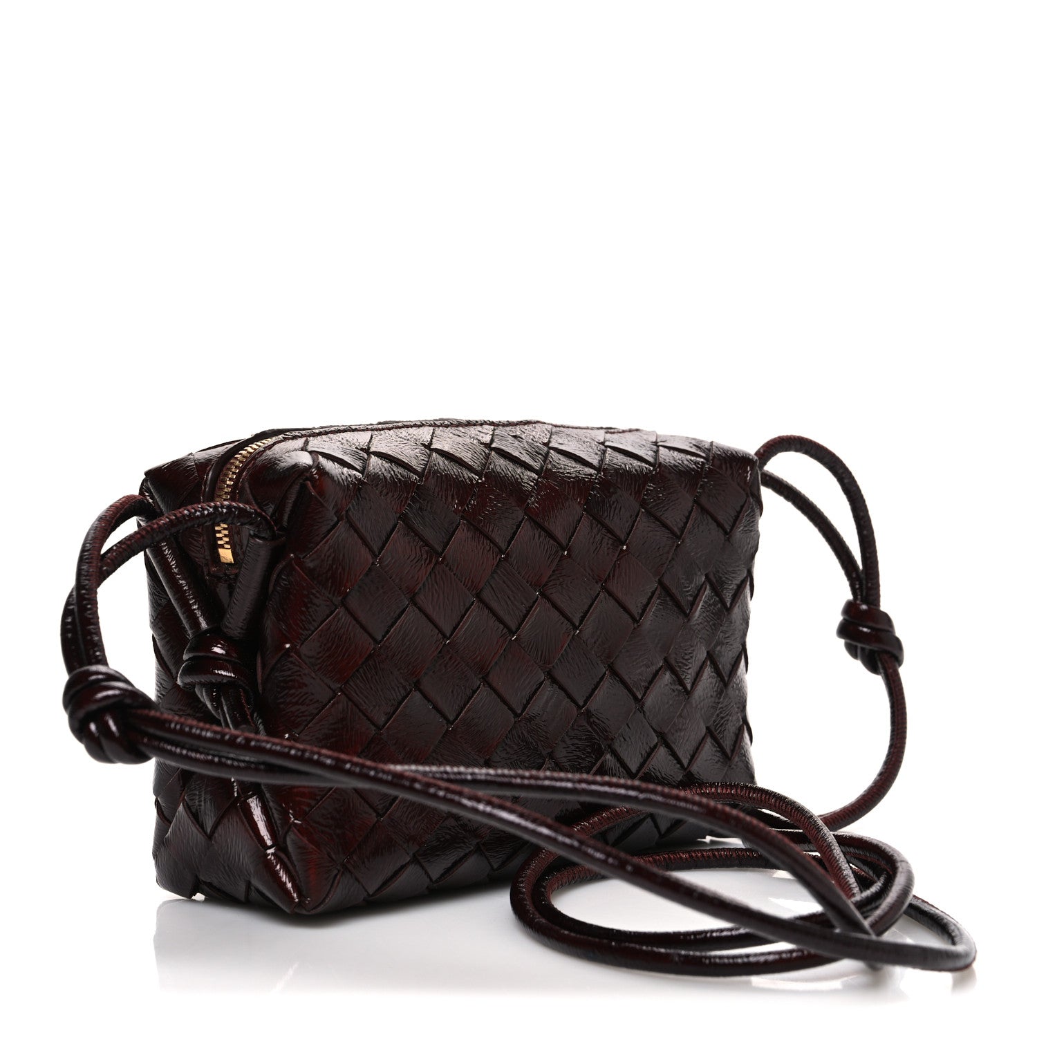 Polished Nappa Intrecciato Knot Mini Loop Camera Bag Madder Brown