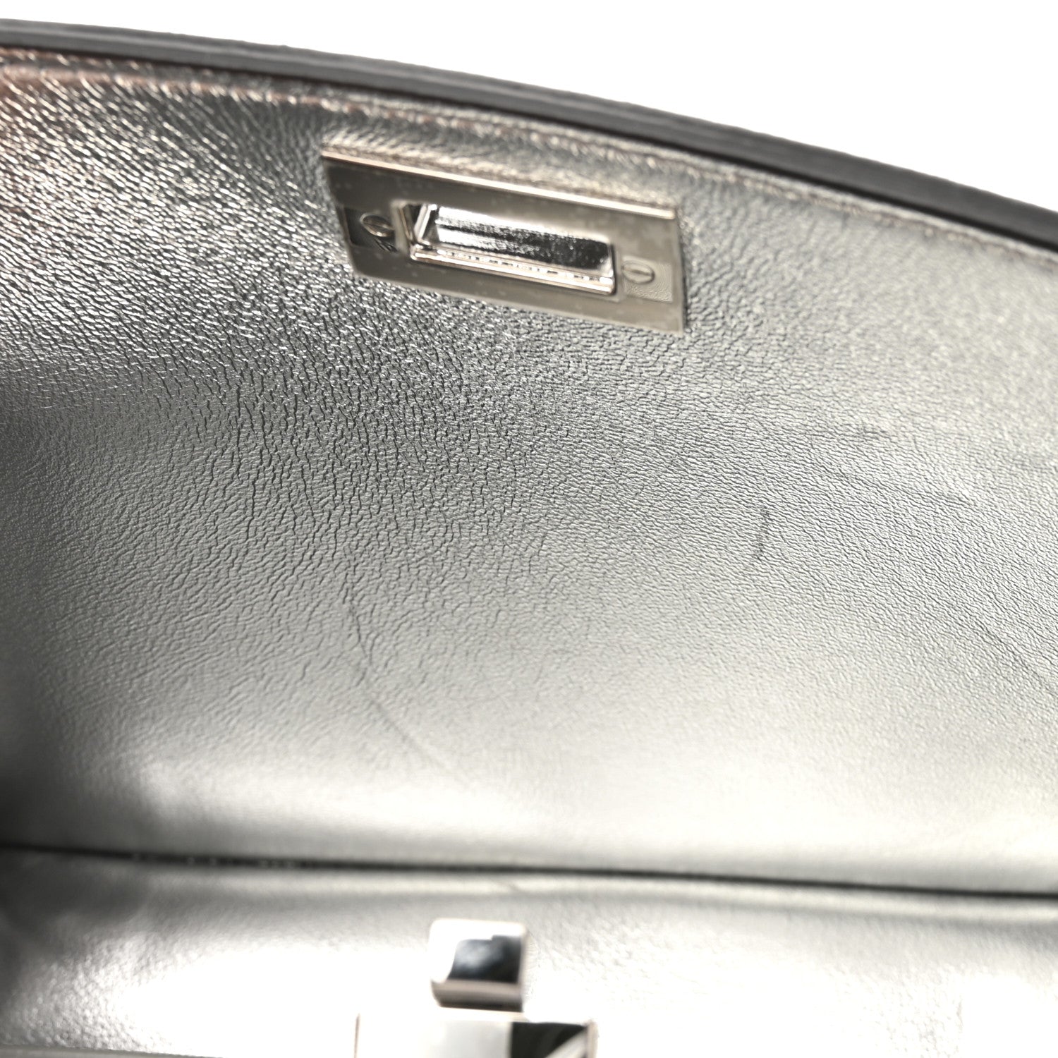 Crystal Vitello Laminato FF Petite Peekaboo I SEE U Satchel Crystal Argento