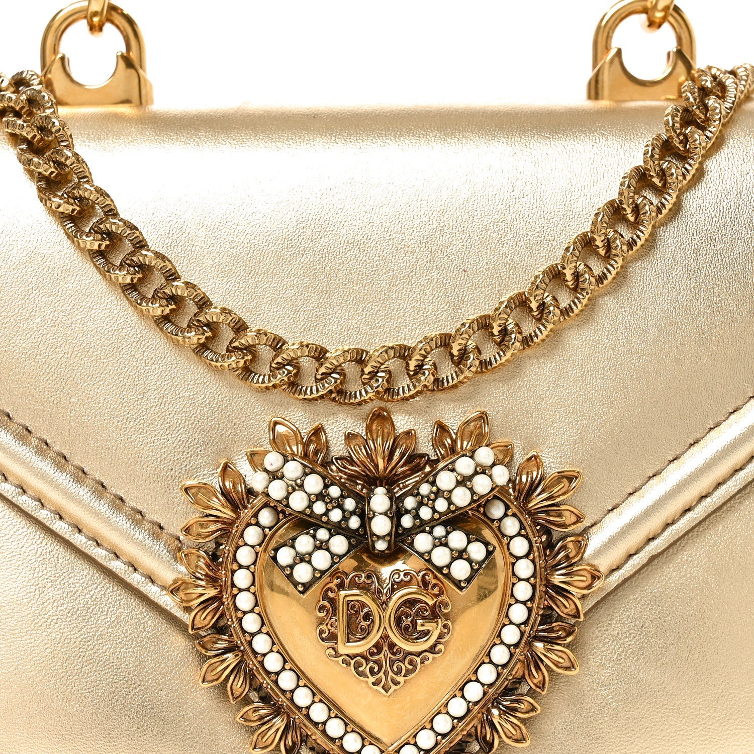 Metallic Nappa Small Devotion Envelope Top Handle Bag Gold