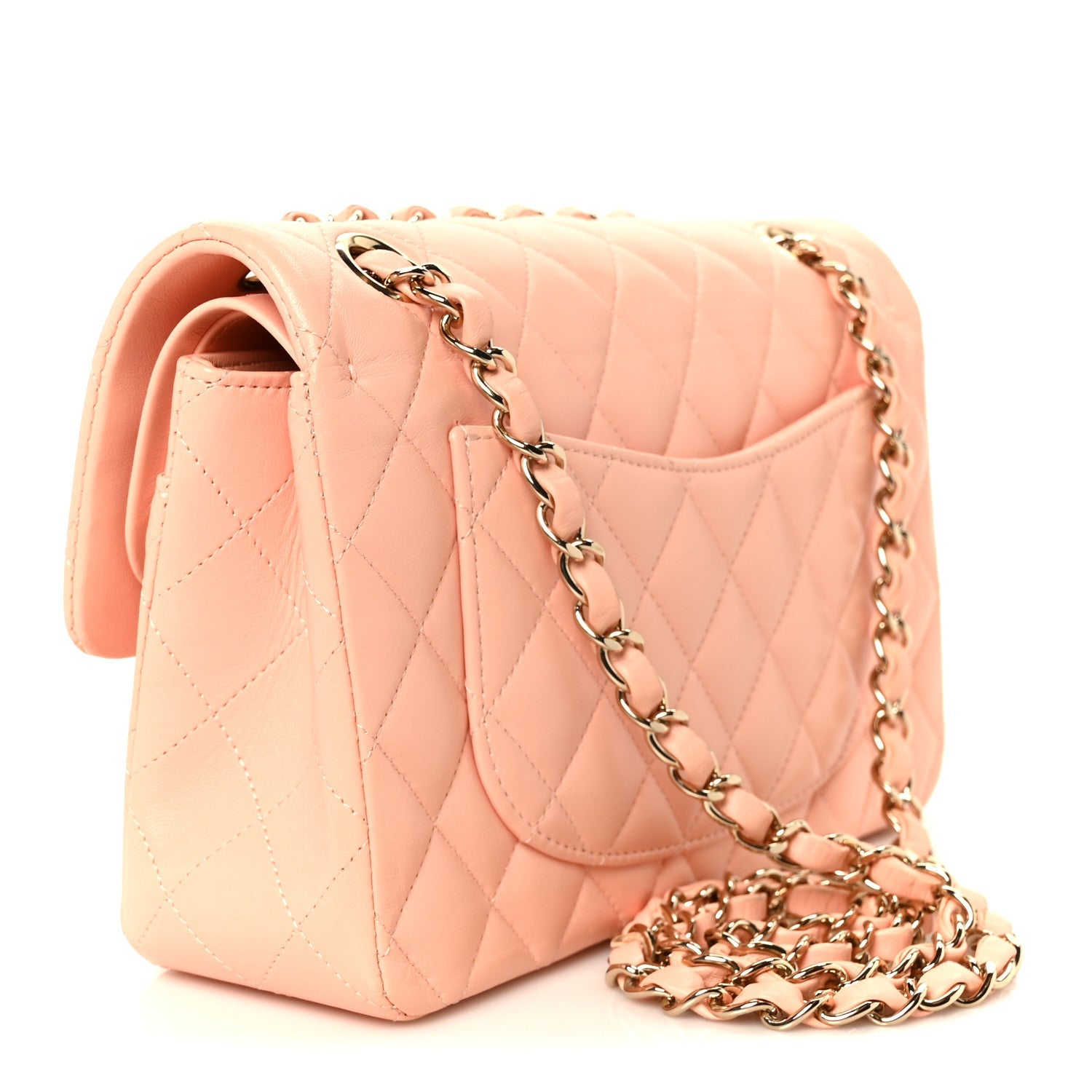 Lambskin Quilted Small Double Flap Light Orange