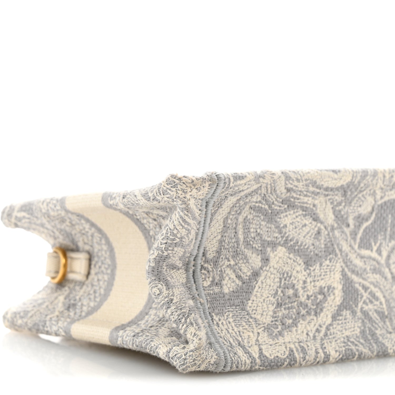 Canvas Embroidered Toile De Jouy Reverse Mini Book Tote With Strap Grey