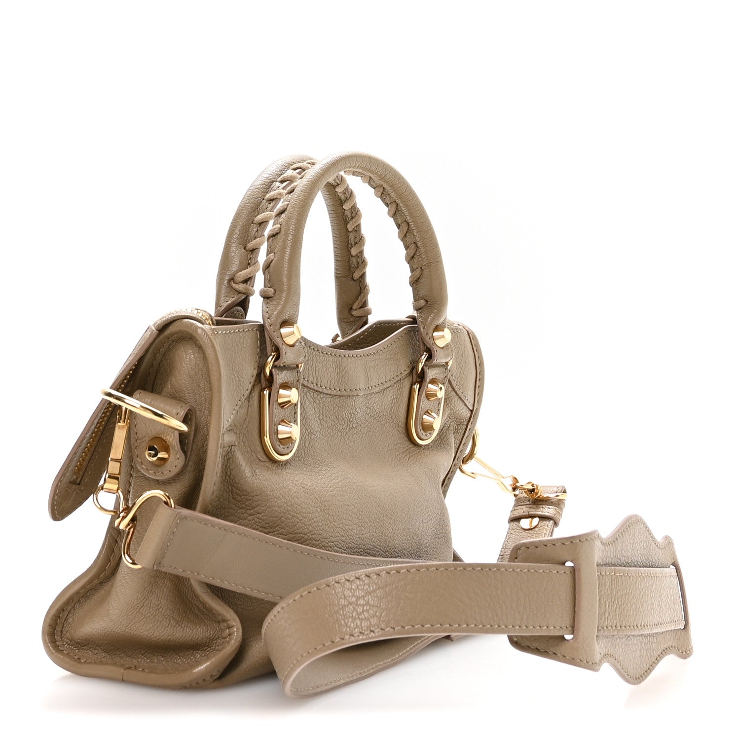 Chevre Gold Metallic Edge Hardware Mini City Beige Latte