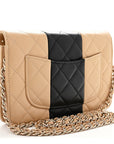 Lambskin Quilted Wallet On Chain WOC Beige Black