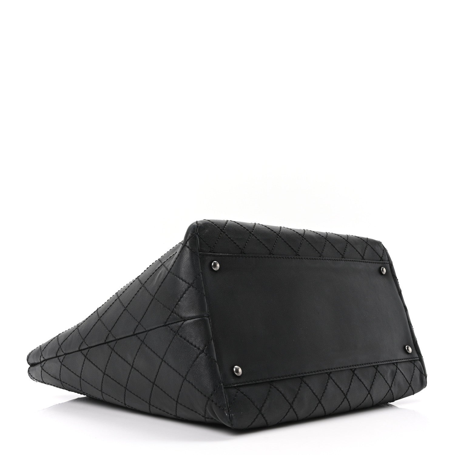 Calfskin Stitched Large Shopping Tote Black