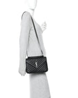 Sheepskin Matelasse Chevron Monogram Medium College Bag Black