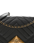 Lambskin Chevron Quilted Small Pyramid CC Flap Black