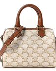Triomphe Canvas Calfskin Small Boston Bag White