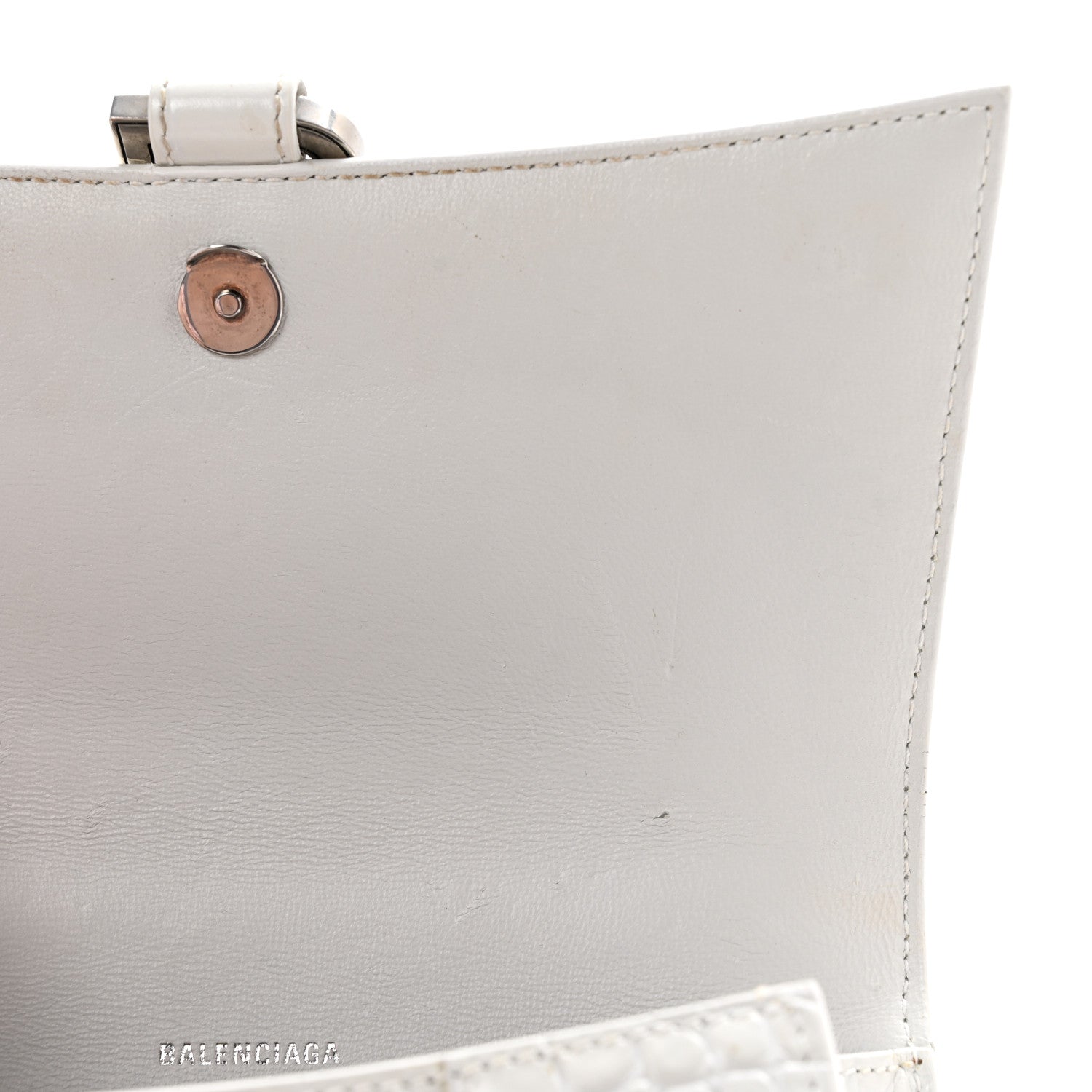 Calfskin Crocodile Embossed Small Hourglass Top Handle Bag White