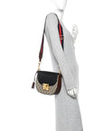 GG Supreme Monogram Web Medium Padlock Messenger Shoulder Bag Black