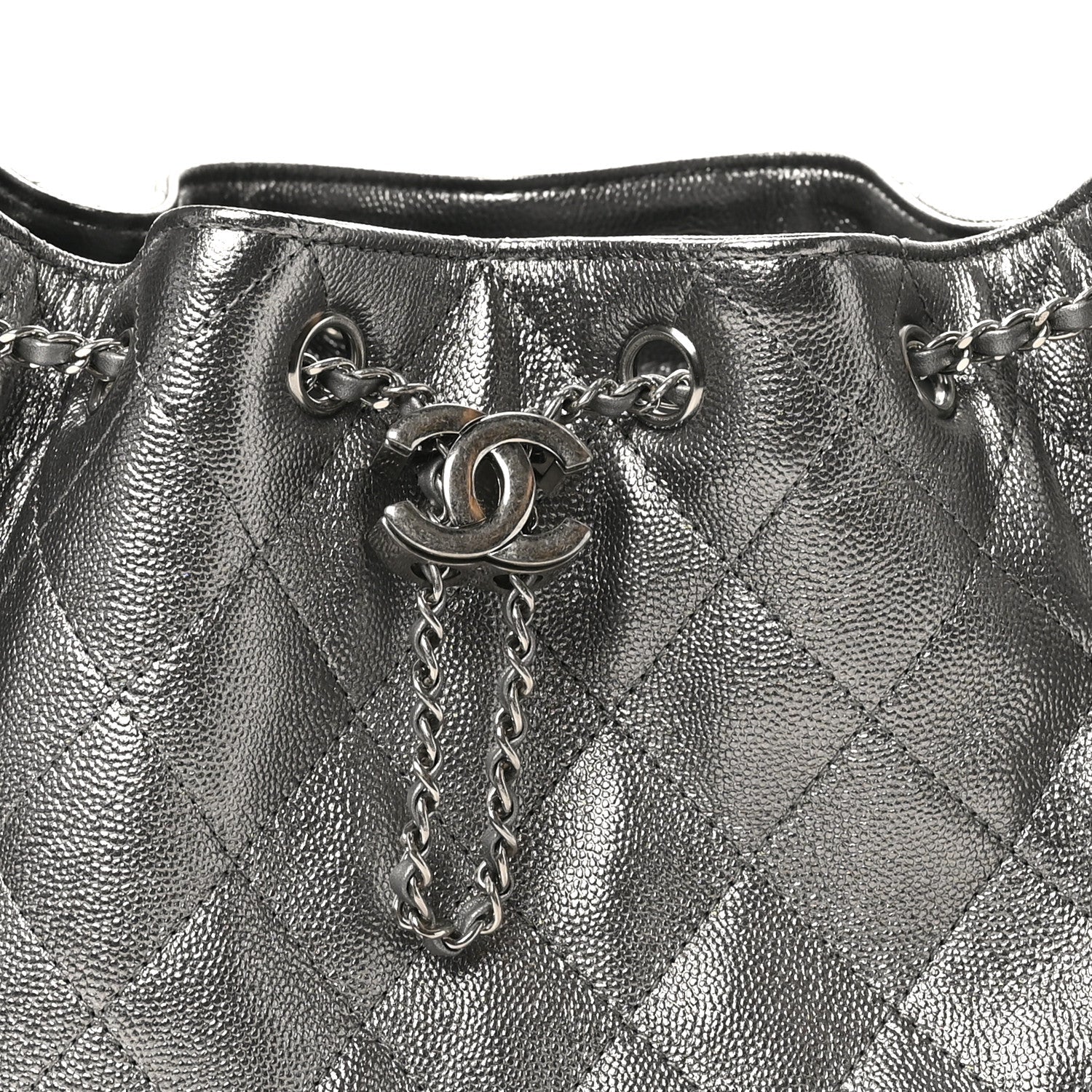 Metallic Caviar Quilted Small CHNL 25 Handbag Anthracite