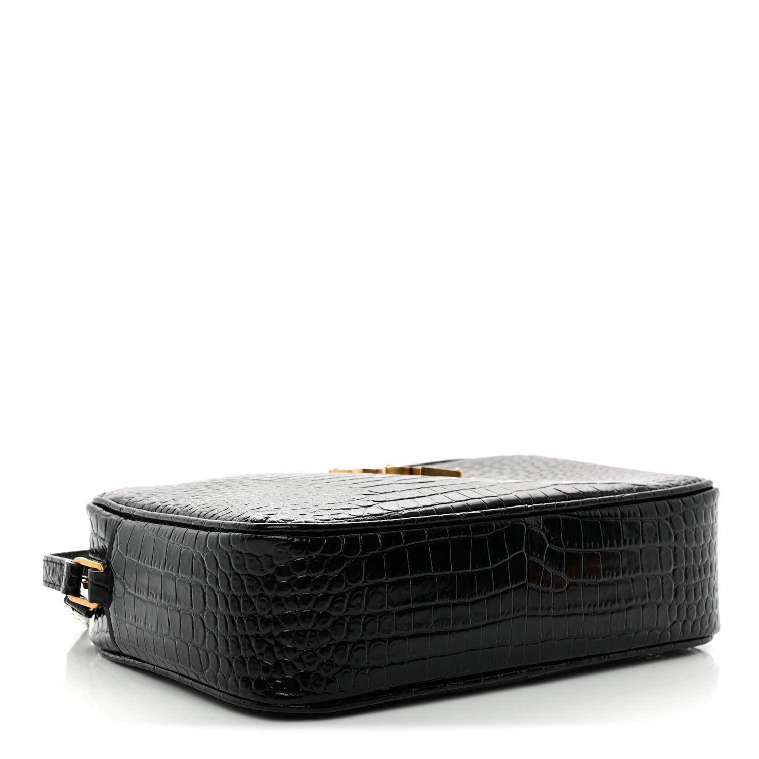 Patent Calfskin Crocodile Embossed Monogram Lou Camera Bag Black