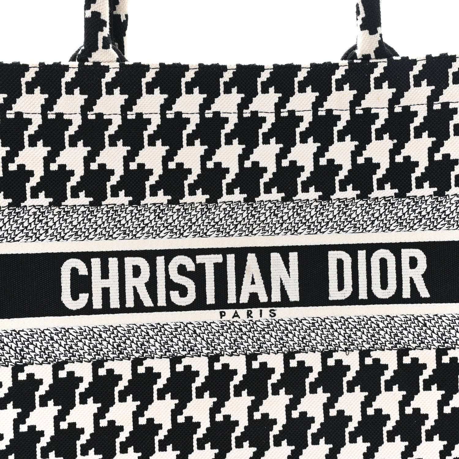Canvas Macro Houndstooth Embroidered Medium Book Tote Black White