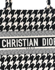 Canvas Macro Houndstooth Embroidered Medium Book Tote Black White