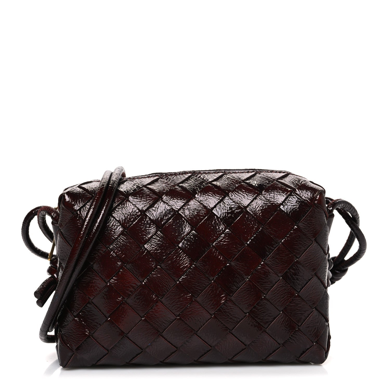 Polished Nappa Intrecciato Knot Mini Loop Camera Bag Madder Brown