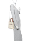 Triomphe Canvas Calfskin Mini Vertical Cabas White