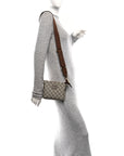 GG Supreme Monogram Azalea Calfskin Small Retro Interlocking G Wristlet Messenger Bag Beige Ebony Brown Sugar