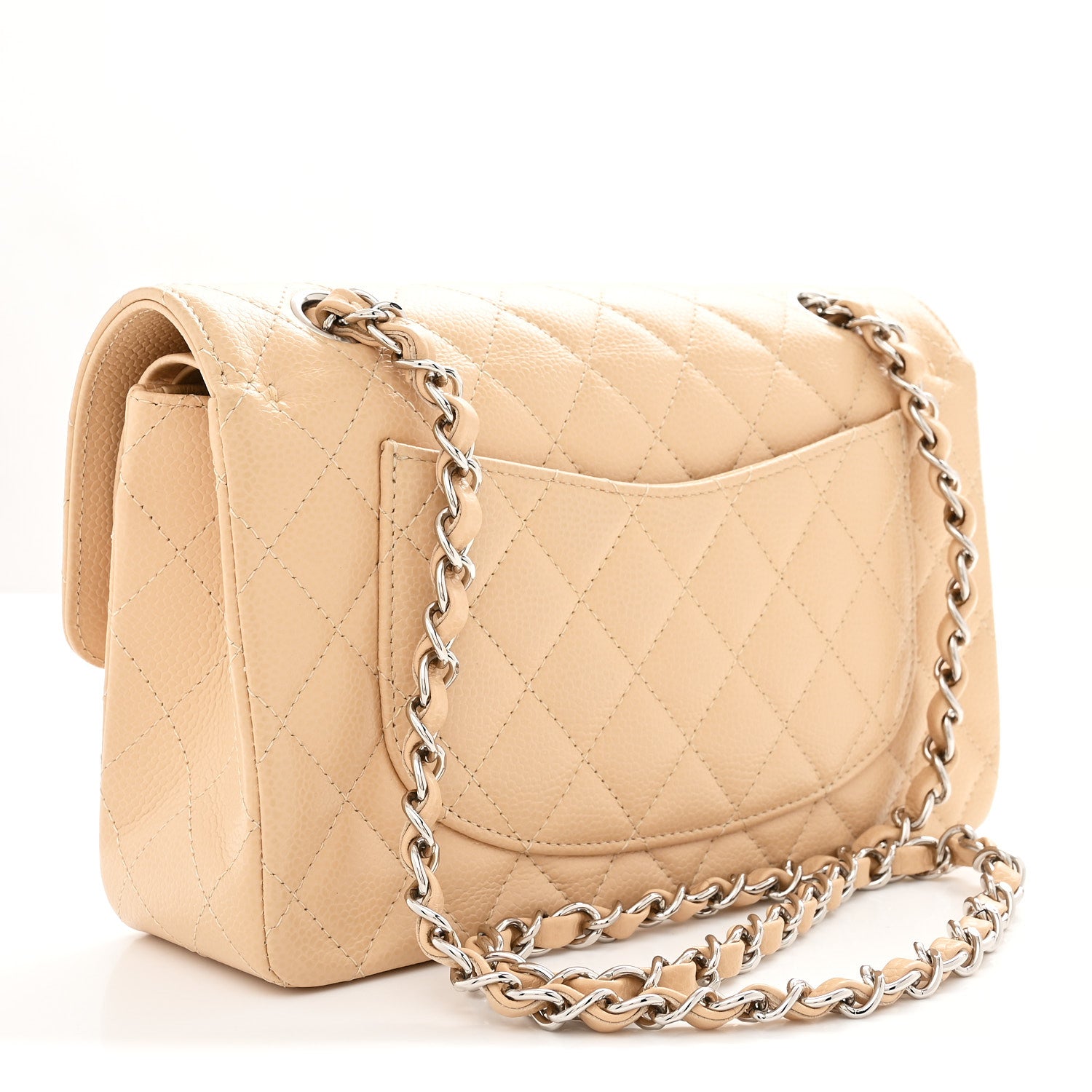 Caviar Quilted Small Double Flap Beige