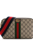 GG Supreme Monogram Textured Dollar Calfskin Web Ophidia Wristlet Shoulder Bag Beige Ebony New Acero