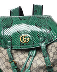 GG Supreme Monogram Snakeskin Ophidia Double Buckle Backpack Brown Green