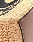 Raffia Calfskin Triomphe Cube Tote Natural Black