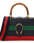 Moon Calfskin Web Medium Dionysus Bamboo Top Handle Bag Black Bright Evergreen Hibiscus Red