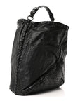 Grained Lambskin Intrecciato Large Shoulder Bag Black