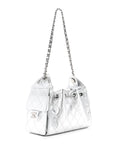 Metallic Caviar Quilted Mini CHNL 25 Handbag Silver