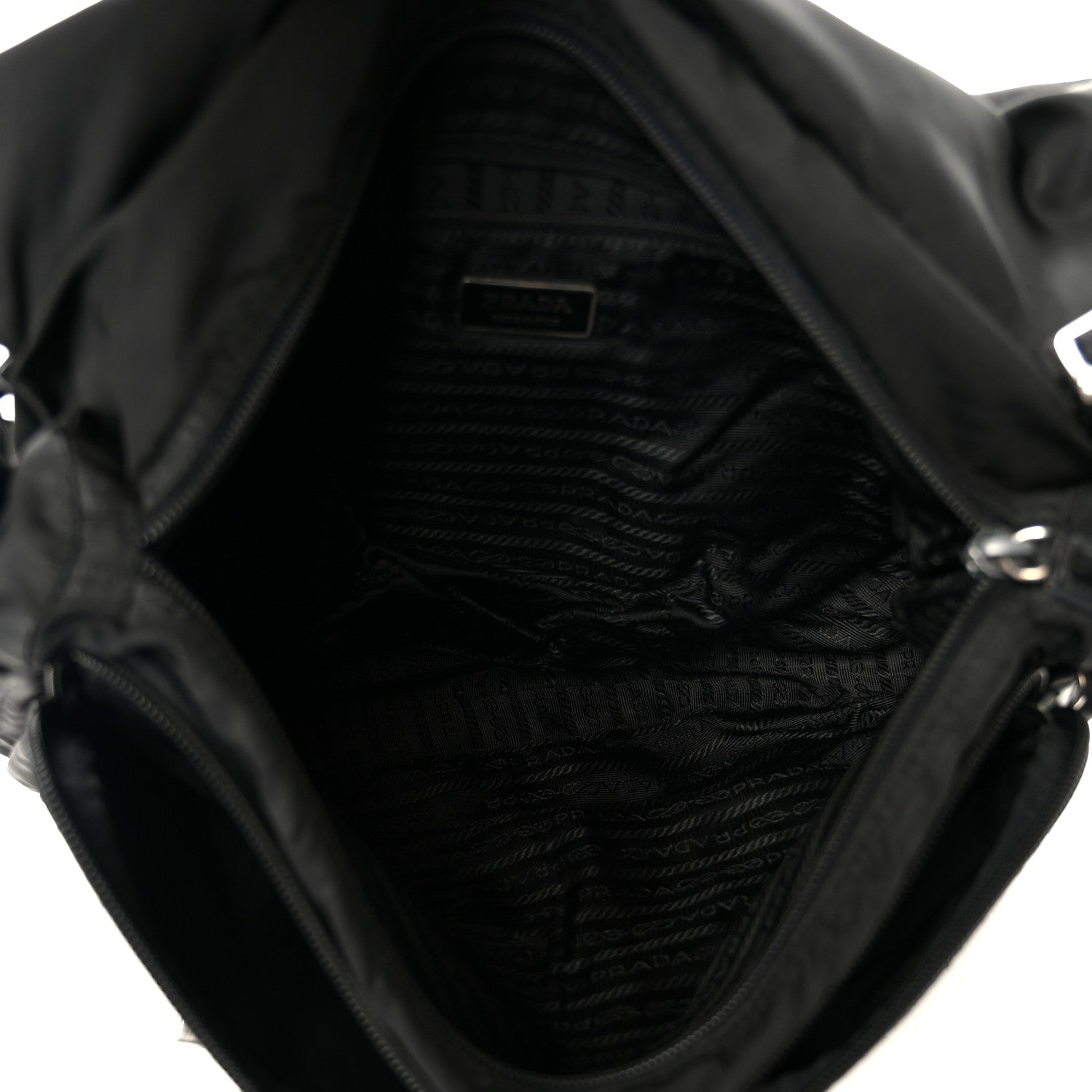 Tessuto Nylon Saffiano Double Buckle Messenger Shoulder Bag Black