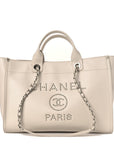 Caviar Medium Studded Deauville Tote Ivory