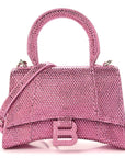 Strass Suede Hourglass Top Handle Bag XS Pink