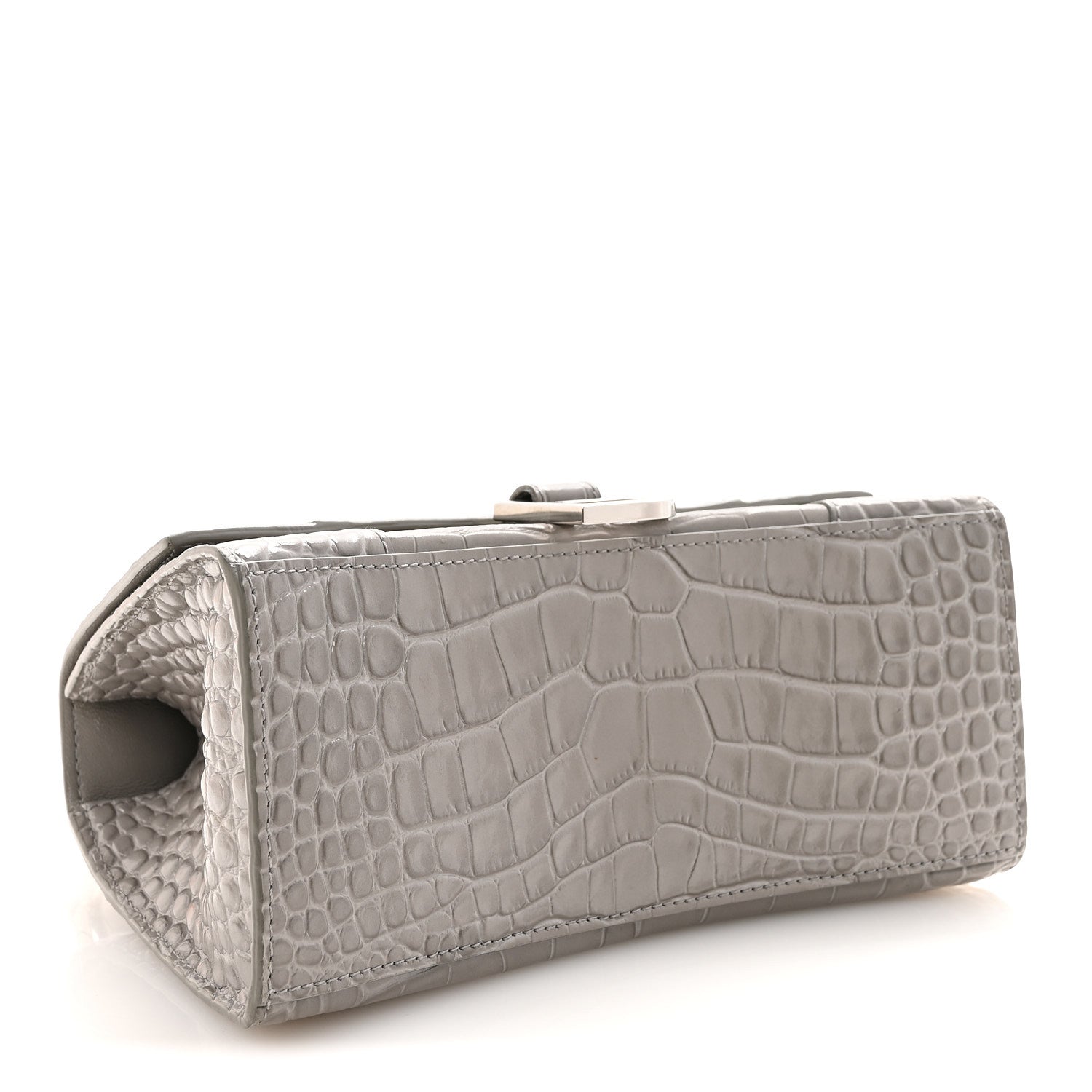 Shiny Calfskin Crocodile Embossed Small Hourglass Top Handle Bag BLCG Grey