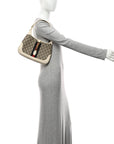 GG Supreme Monogram Azalea Calfskin Web Small Jackie 1961 Hobo Beige Ebony Mystic White