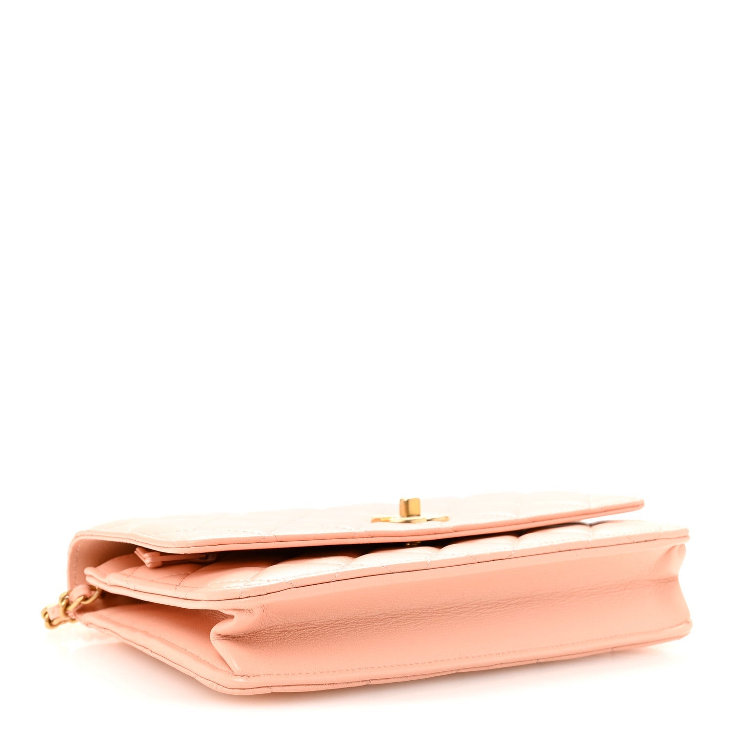 Lambskin Quilted CC Pearl Crush Wallet on Chain WOC Light Orange