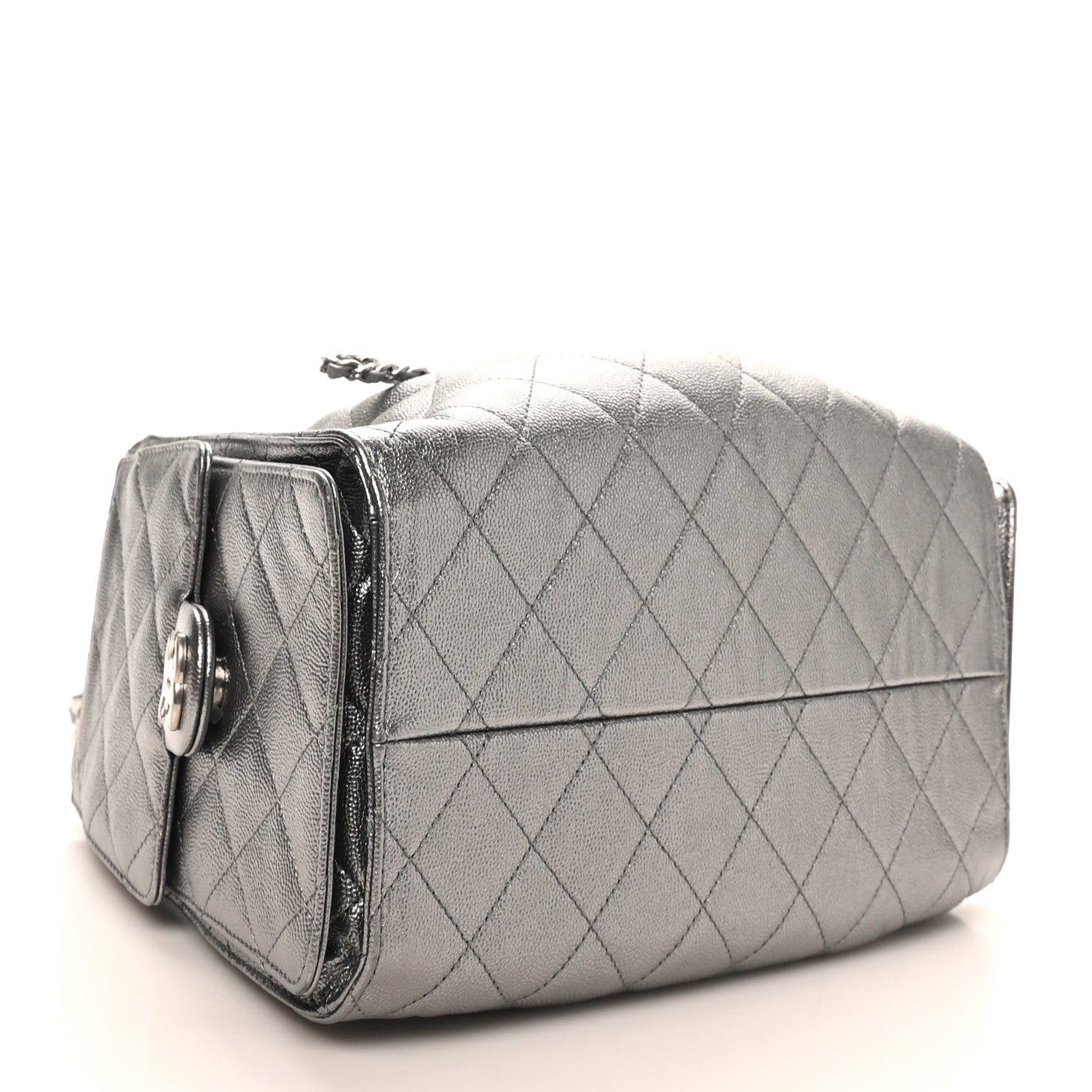 Metallic Caviar Quilted Small CHNL 25 Handbag Silver