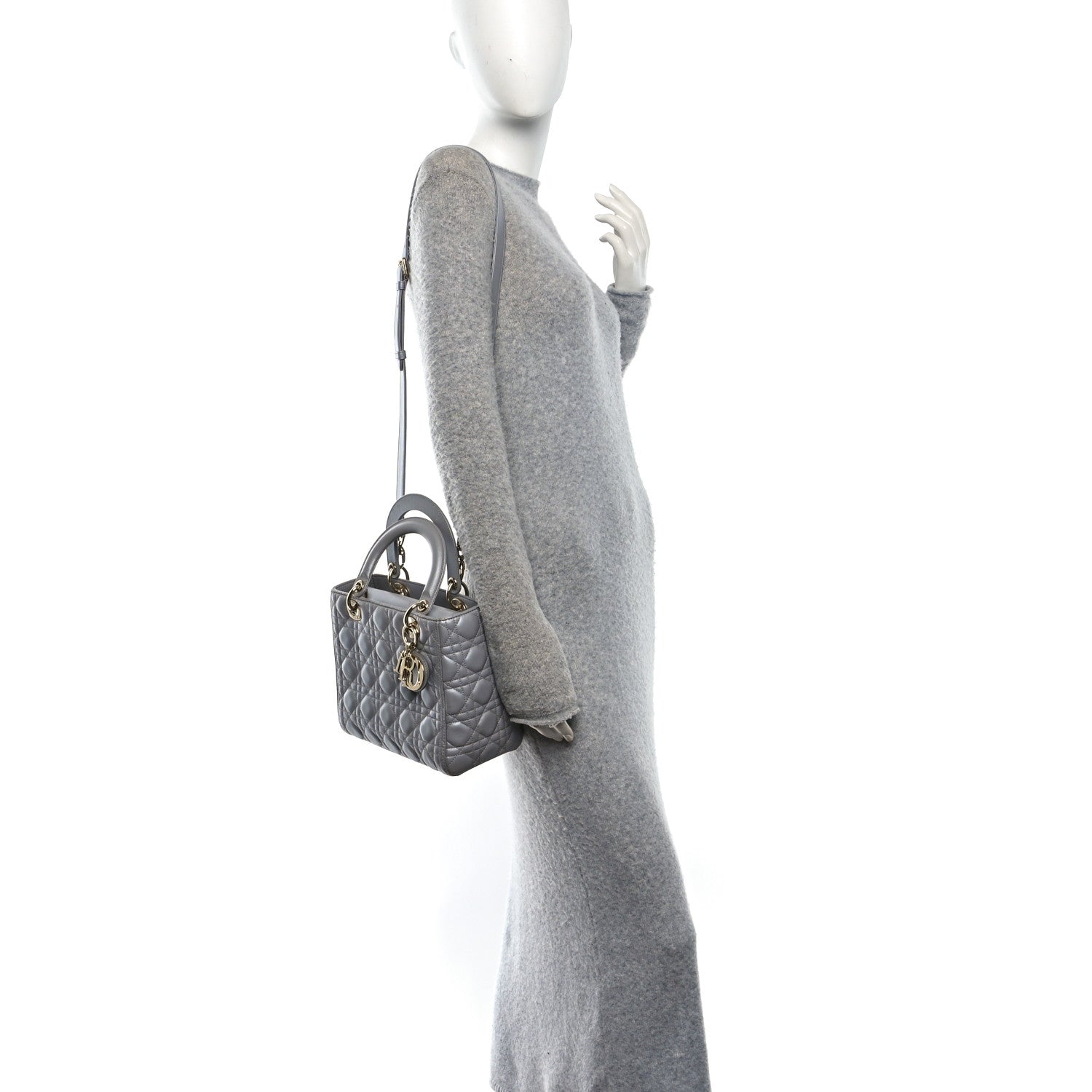 Pearly Lambskin Cannage Medium Lady D1OR Grey