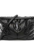 Lambskin Quilted Monogram Monochrome Medium Loulou Puffer Chain Satchel Black