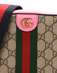 GG Supreme Monogram Textured Dollar Calfskin Web Ophidia Small Crossbody Bag Beige Ebony Fuchsia