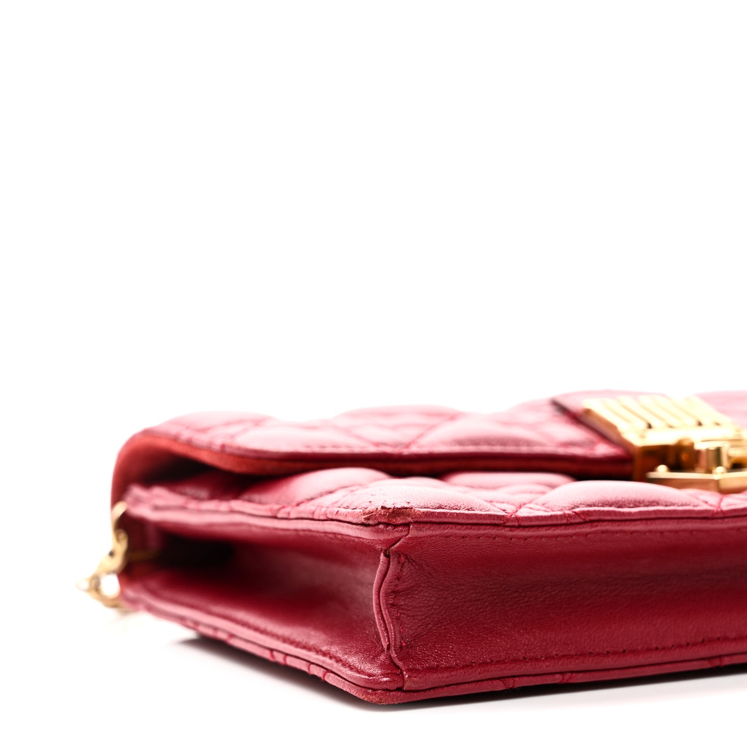Lambskin Cannage D1ORaddict Wallet On Chain Clutch Fuchsia