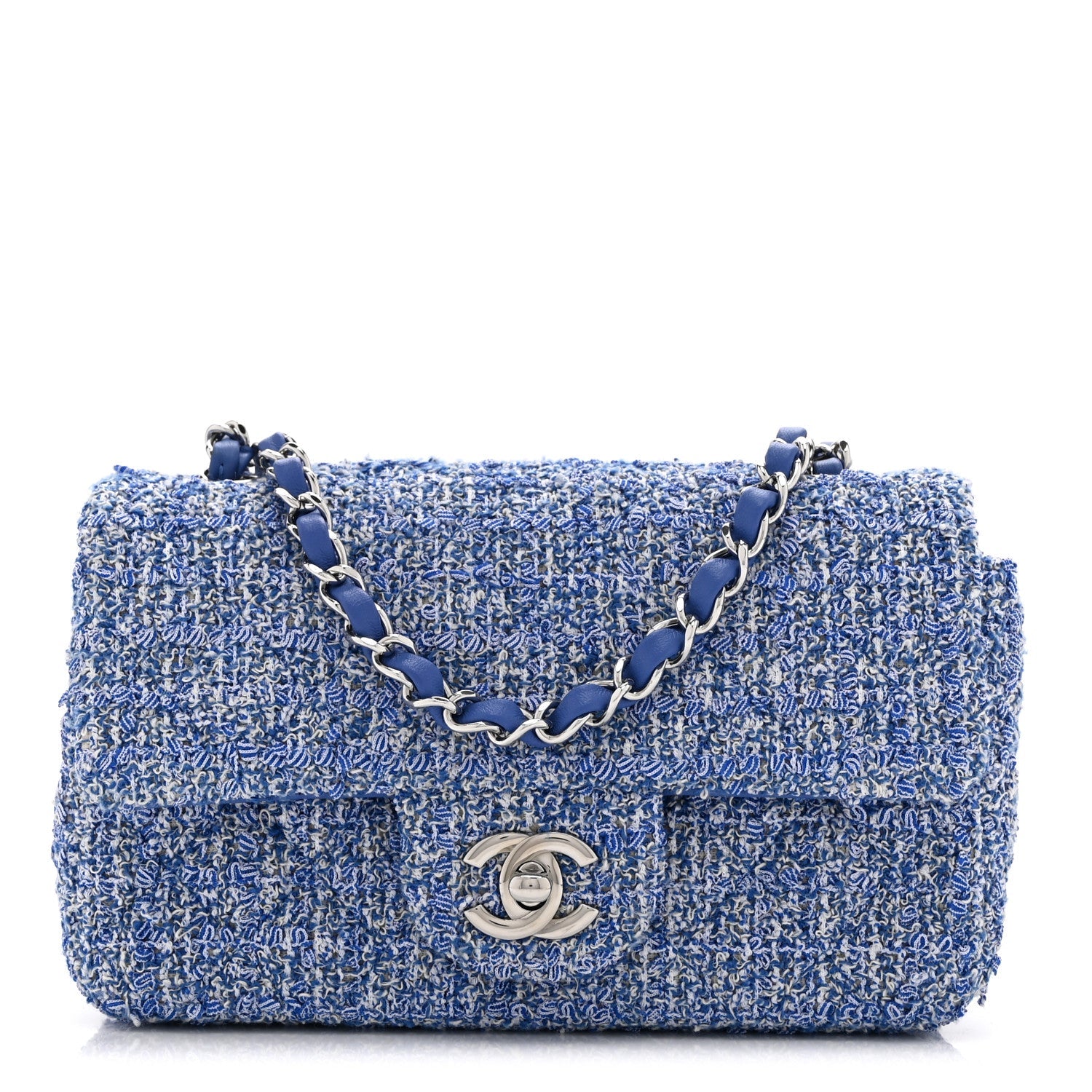 Tweed Quilted Mini Rectangular Flap Blue White